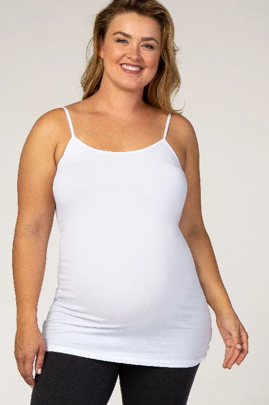 Maternity dress for a baby's first visit to the water garden White Solid Maternity Plus Cami